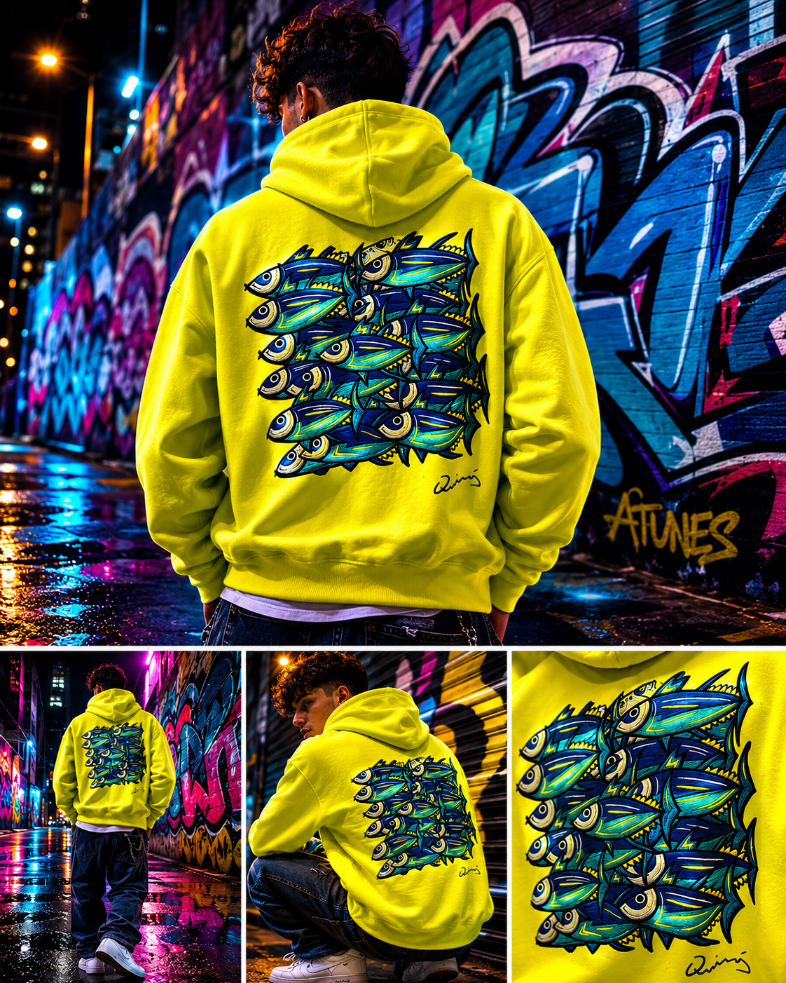 Sudadera amarilla fluorescente ATUNES  AZULES
